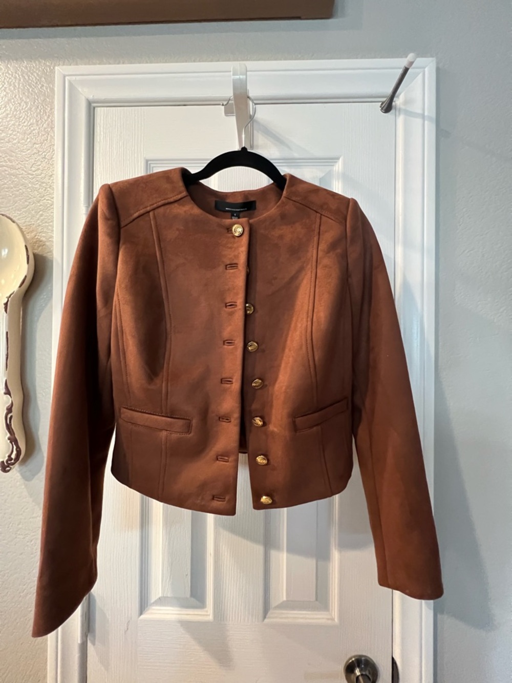White House Black Market Brown Faux-Suede Button Front Blazer